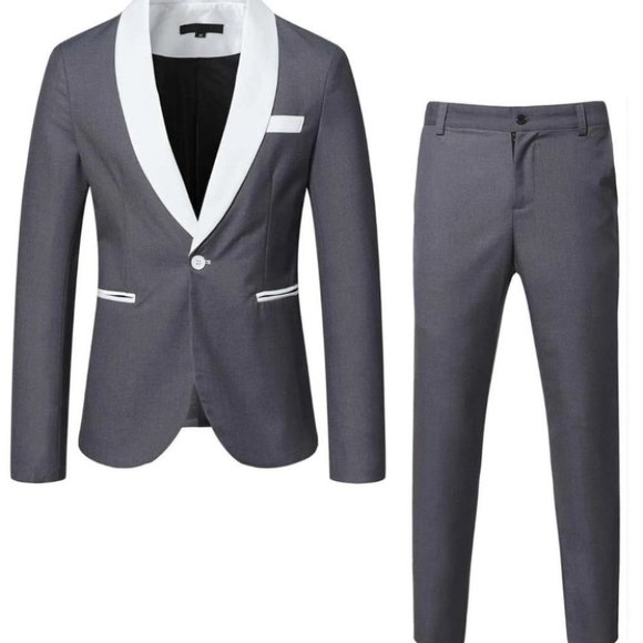 Grey Mens Shawl Collar Blazer & Pants - Picture 3 of 6